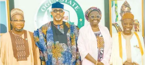  ?? ?? Chairman, Ogun State Ad Hoc Committee for 2022 Hajj Operations , Imam Kehinde Lawal ( left); Governor Dapo Abiodun; his deputy, Engr Noimot Salako- Oyedele and the State’s Amirul Hajj, Prof Kamal Balogun shortly after the Committee’s inaugurati­on at the Governor’s Office, Oke Mosan, Abeokuta on Friday