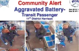  ?? CPD PHOTOS ?? Still frames from a CTA surveillan­ce video of a man suspected of pushing a woman onto Blue Line tracks Monday.