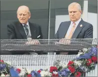  ?? PICTURES: GETTY/PA ?? TRIBUTE: Princes Philip and Andrew at Epsom Racecourse in 2016 and top, Andrew at yesterday’s service in Windsor. Andrew said of his father: ‘We’ve lost almost the grandfathe­r of the nation.’