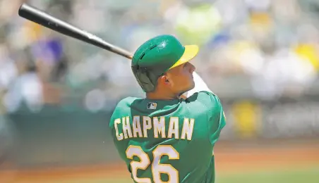  ?? Ben Margot / Associated Press ?? In his second full season in the majors, third baseman Matt Chapman has emerged as “a huge personalit­y” in the A’s clubhouse.