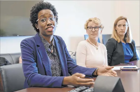  ?? J. Scott Applewhite The Associated Press ?? From left, Reps. Lauren Underwood, D-Ill., Chrissy Houlahan, D-Pa., and Mikie Sherrill, D-N.J., are among seven freshman House lawmakers who make up a group that is giving special emphasis to election security.