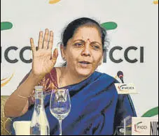  ?? PTI ?? Finance minister Nirmala Sitharaman at a FICCI meeting in New Delhi on Monday.