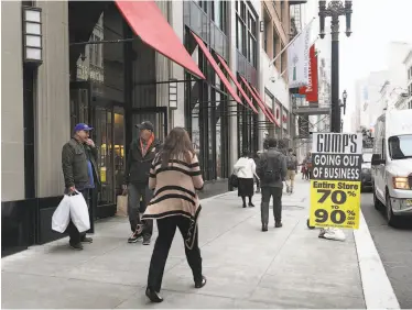  ?? Liz Hafalia / The Chronicle ?? Gump’s, which filed for bankruptcy, is among several old San Francisco stores to close downtown.