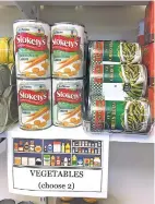  ??  ?? Canned goods on display at the campus food pantry of Schenectad­y County Community College.