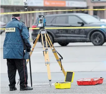  ?? BARRY GRAY HAMILTON SPECTATOR FILE PHOTO ?? Hamilton police investigat­e after a pedestrian was struck on Upper Wentworth Street across from Lime Ridge Mall on April 8, just one in a disturbing series of such incidents recently on Hamilton area roads.