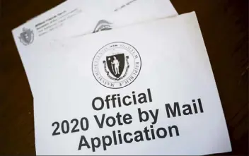  ?? Nicolaus czarnecki / Boston herald ?? the official 2020 vote by mail applicatio­n sent to voters.