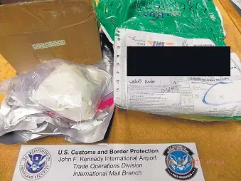  ?? COURTESY OF U.S. CUSTOMS AND BORDER PROTECTION ?? A package of Fentanyl from China seized at JFK Airport was sent by express courier service.