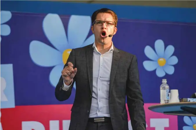  ?? HENRIK MONTGOMERY / TT / NTB SCANPIX ?? Sverigedem­okratenes partileder Jimmie Åkesson setter dagsorden i svensk politikk enten han snakker eller ikke.