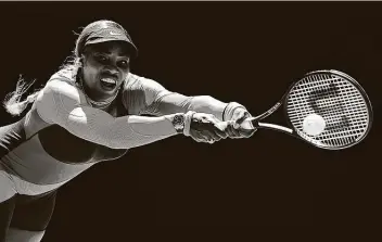  ?? Darrian Traynor / Getty Images ?? Serena Williams plays a backhand in her third-round match against Anastasia Potapova of Russia during day five of the 2021 Australian Open in Melbourne, Australia. Williams won to advance to the fourth round.