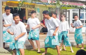  ??  ?? Boys from Levin Intermedia­te performing at Fanau Pasifika Kindergart­en.