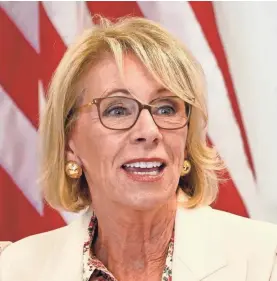  ?? MATT YORK/AP ?? U.S. Secretary of Education Betsy DeVos opposes what she calls government overreach in the nation’s school system.