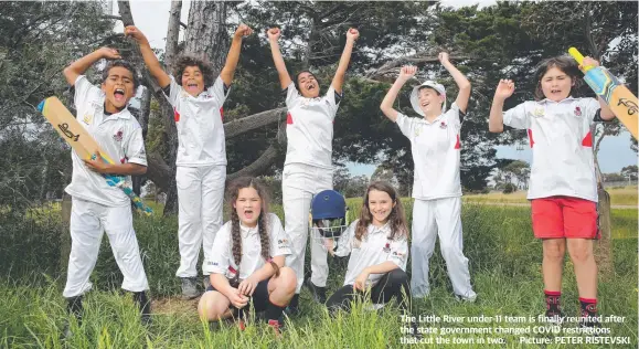  ??  ?? The Little River under-11 team is finally reunited after the state government changed COVID restrictio­ns that cut the town in two. Picture: PETER RISTEVSKI