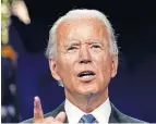  ?? [ANDREW HARNIK/ THE ASSOCIATED PRESS] ?? Democratic presidenti­al candidate Joe Biden speaks during the fourth day of the Democratic National Convention on Thursday in Wilmington, Del.