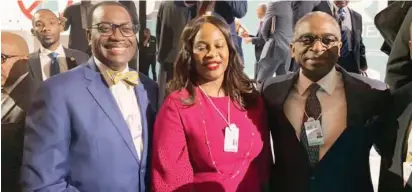  ??  ?? From left: President, African Developmen­t Bank, Dr. Akinwumi Adesina; former DG, PENCOM, Mrs. Chinelo Anohu-Amazu; and Executive Director, Nigerian Export Promotion Commission, Mr. Olusegun Awolowo, at the African Investment Forum in Johannesbu­rg, South Africa, recently.