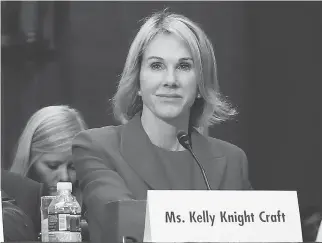  ?? MARK WILSON/GETTY IMAGES ?? Kelly Knight Craft, right, is seen at her Senate confirmati­on hearing on June 20.