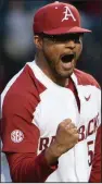  ?? NWA Democrat-Gazette/ANDY SHUPE ?? Arkansas junior right-hander Isaiah Campbell did not receive an All-SEC selection Monday despite having a 10-1 record this season with a 2.50 ERA. “I think some people needed to study it a little bit better and see what Isaiah did,” Coach Dave Van Horn said. “He didn’t miss any starts. He pitched every weekend, and he was pitching Game One. I know he’s a firstteam all-conference player.”