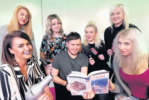  ??  ?? Hair and beauty apprentice­s, from left, Emily Morgan, Amy Wensley, Georgia Rice, Owen Grey, Jess Sayce, Jadene Bennett and Roxanne White have gone to Spain for work experience and to experience the local culture