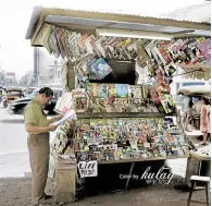  ??  ?? Colorized magazine stand on Recto, Manila, ca. 1949