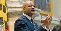  ?? AMY DAVIS/BALTIMORE SUN ?? Gov. Wes Moore delivers his first State of the State address in the House chamber in the State House on Feb. 4. The governor’s first budget reduces funding to a program that helps pay for K-12 students to attend private schools.