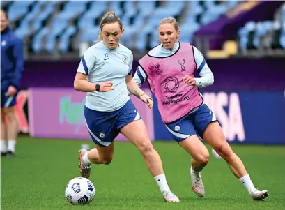  ??  ?? Erin Cuthbert is challenged by team-mate Jonna Andersson in a training session ahead of today’s final