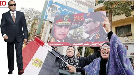  ?? LaPresse/Ansa ?? Morto un raìs se ne fa un altro Manifestaz­ione al Cairo per il 25 gennaio, quando si dimise Mubarak. Al Sisi e, sotto, Regeni