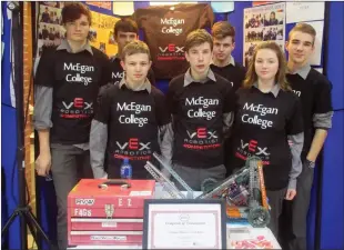  ??  ?? VEX Robotics entrants from McEgam College. Back row: Cathal Healy Ring, Jack Granville, Padraic O’Leary and Robin Kiss. Front row: Darren Lane, Ciaran O’ Sullivan and Anika Roberts.