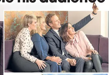  ??  ?? ▼ Dan, from top, taking a selfie with colleagues, promoting the Sport Relief rowing challenge, and on FA Cup presenting duties.