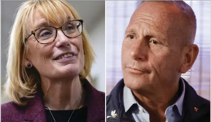  ?? AP ?? U.S. Sen. Maggie Hassan, left, hopes to hold off Retired U.S. Army Brig. Gen. Don Bolduc in Tuesday’s general election.