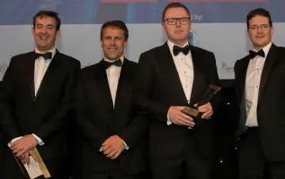  ??  ?? From left, Jim Cleary, tax partner and head of real estate, KPMG, presents the Property Investment Fund/Manager Award to Niall Ringrose, Niall Gaffney and Michael Clarke, IPUT