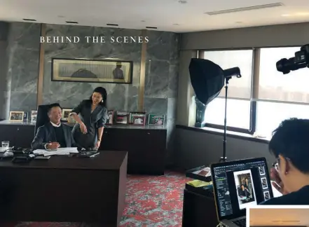  ??  ?? Worldwide Hotels group chairman Choo Chong Ngen and his daughter Carolyn Choo, who is CEO and managing director, share a laugh as the Singapore Tatler crew dispenses posing tips during the cover shoot at their sprawling office in Parkway Parade