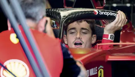  ?? ?? Esclusivo Il ferrarista Charles Leclerc è uno dei campioni che indossa gli orologi Richard Mille, come quello rapinato ieri a Fiumicino