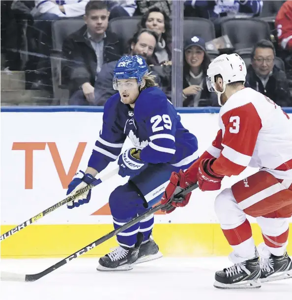  ?? NATHAN DENETTE/THE CANADIAN PRESS ?? Maple Leafs winger William Nylander struggled in his season debut against the Red Wings Thursday.