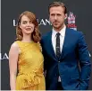  ??  ?? Emma Stone and Ryan Gosling dazzle in La La Land.