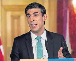  ?? Picture: PA. ?? Chancellor Rishi Sunak announces the aid package for self-employed workers at a press conference in Downing Street.