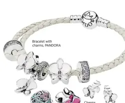  ??  ?? Charms, PANDORA Bracelet with charms, PANDORA