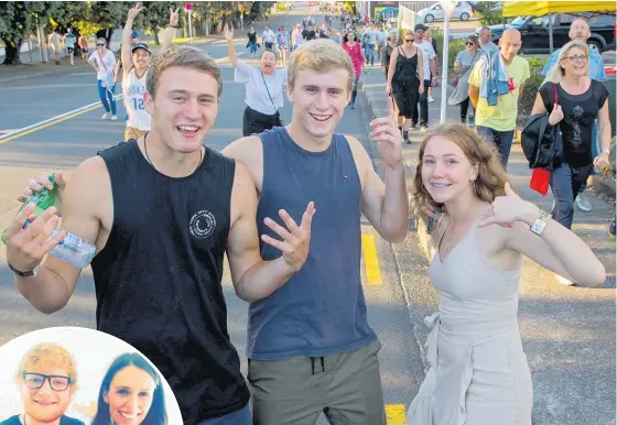  ??  ?? Ben Smith, left, Jake Smith and Kaitlin Blackwood off to see Ed Sheeran who visited Jacinda Ardern.