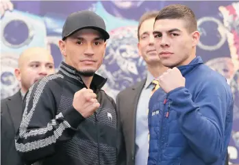  ?? /360 BOXING ?? Juan Francisco Estrada y Víctor “Spock” Méndez en la conferenci­a de prensa.