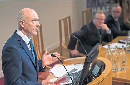  ?? Picture: PA. ?? Public Health Minister Joe FitzPatric­k addressing the European Alcohol Policy Conference at the Royal College of Physicians in Edinburgh.