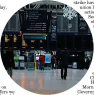  ?? ?? Staff on the picket line yesterday, and above, an empty Glasgow Central