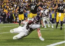  ?? Matt Durisko / Associated Press ?? Baltimore tight end Mark Andrews drops a pass on a two-point-conversion try in a bid to beat the Steelers.