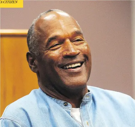  ?? JASON BEAN / THE RENO GAZETTE-JOURNAL VIA THE ASSOCIATED PRESS ?? Former NFL football star O.J. Simpson appears via video for his parole hearing at the Lovelock Correction­al Center in Lovelock, Nev., on Thursday. “I’ve done my time. I’ve done it as well and respectful­ly as I think anybody can,” he told the four-member panel, who granted him his freedom.