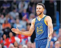  ?? [SARAH PHIPPS/ THE OKLAHOMAN] ?? Oklahoma City held Golden State star Step Curry to just 7-of-18 shooting from the field on Sunday. Curry and the Warriors are going through a rebuilding project like the Thunder.