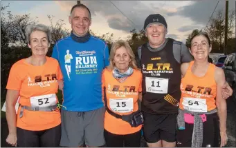  ??  ?? Noreen Quirke, John Counihan, Carmel Foran, Conor Cusack and Rita Ryan ready for road at the Ballymac annual run at the community centre on Sunday.