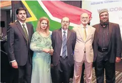  ??  ?? Ebrahim Patel, Fawzia Peer, Yunus Carrim, Solly Suleman and Aslam Ismail at the Minara Chamber celebratio­n