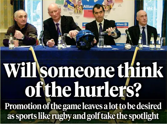  ?? ?? Doing it better: Pad Joe Whelahan, Brian Cody, Humphrey Kelleher and Dinny Cahill promote the 2004 National Hurling League