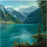  ??  ?? Darcie Peet, Mirrored in Aqua, Lake Louise, oil, 24 x 24”