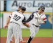  ?? JOHN BLAINE — FOR THE TRENTONIAN ?? The Thunder’s Billy Fleming, right, played college baseball at West Virginia with New Hampshire’s Ryan McBroom.