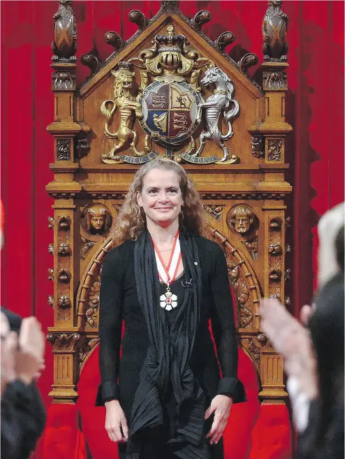  ?? SEAN KILPATRICK / THE CANADIAN PRESS ?? Julie Payette was installed as Canada’s 29th Governor General in the Senate chamber in Ottawa on Monday.