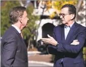  ?? Jessica Hill / Associated Press ?? Gov. Dannel P. Malloy, right, talks with Governorel­ect Ned Lamont at the Governor’s residence in Hartford on Nov. 8.