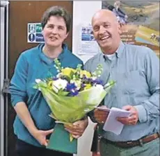  ??  ?? New chairman Terry Southall thanked outgoing chair Fiona Laing after 17 years at the society.